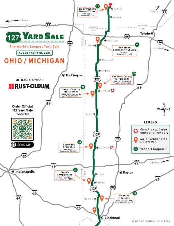 127 Yard Sale Route Map Ohio Michigan