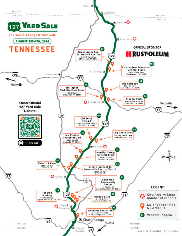 127 Yard Sale Route Map Tennessee